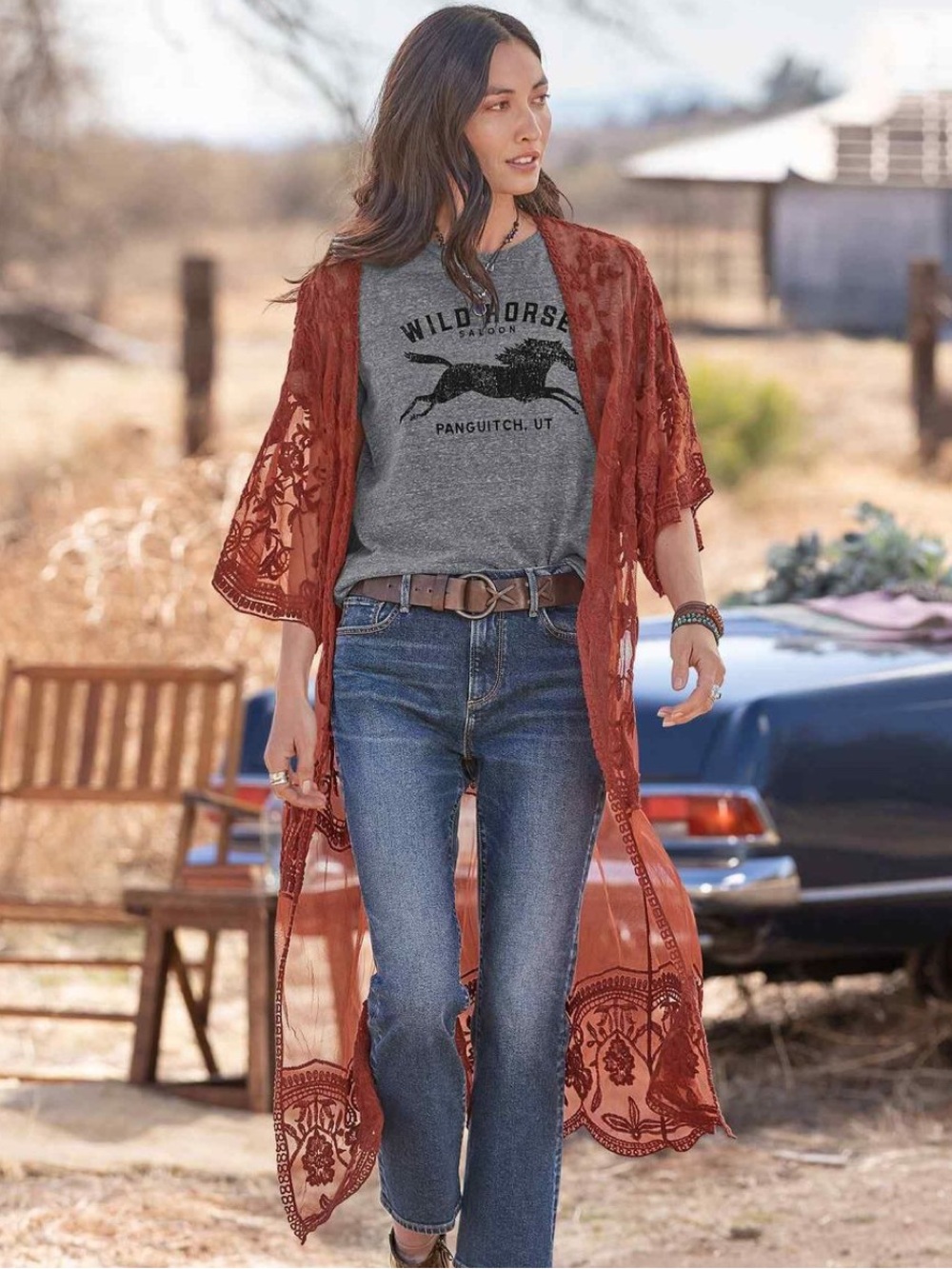 Sundance Dynasty Embroidered Duster Cardigan Terracota